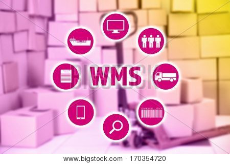 Warehouse management system concept. Cardboard boxes background