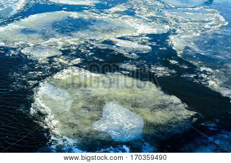 Drifting Ice Floes On A River Dnieper