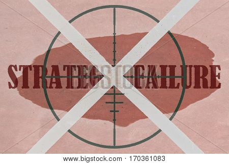 Strikethrough text Strategic Failure and target on pink background