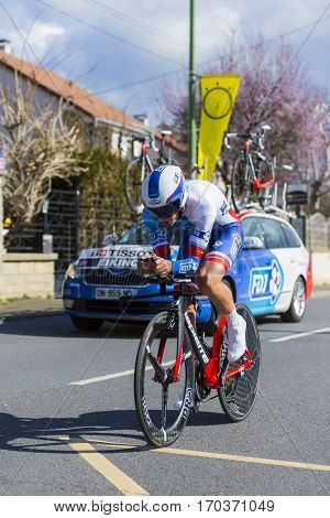 Conflans-Sainte-HonorineFrance-March 62016: The Norwegian cyclist Odd Christian Eiking of FDJ Team riding during the prologue stage of Paris-Nice 2016.