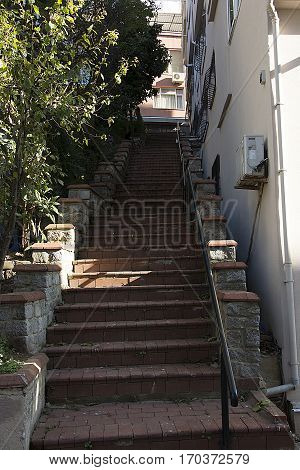 Stairs between streets. Connection between two streets