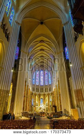 CHARTRES, FRANCE - CIRCA DECEMBER 2016: Interior view of Chartres Cathedral also known as the Cathedral of Our Lady of Chartres.
