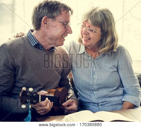 Ukelele Couple Enjoy Together Family