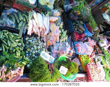 vegetables at the railway market near Bangkok