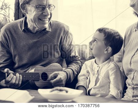 Ukelele Child Grandparent Together Family