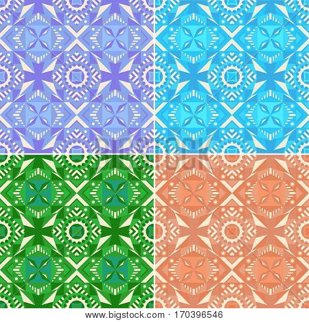 Set of colorful seamless geometric patterns. Traditional. Vector illustration.