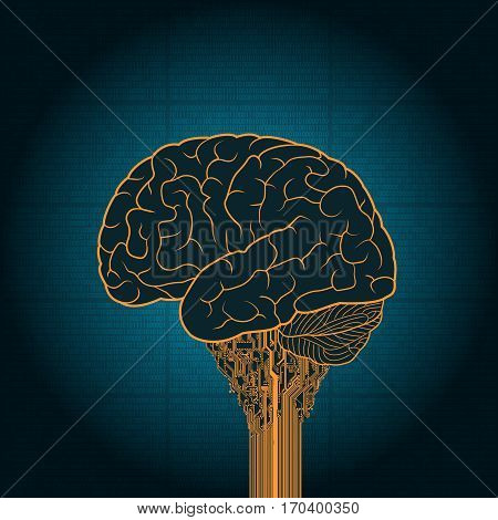 The brain is connected to the electronic device. The concept of a cyborg. Sci fi computer digital technology concept prothesis