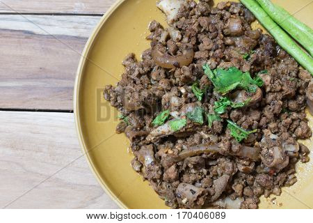 Cloose-up :Thai food stlye, spicy minced pork.
