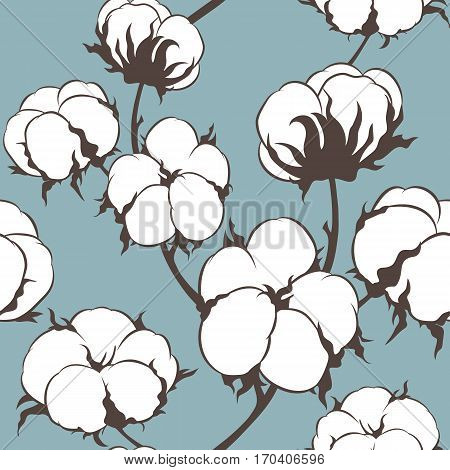 Vector cotton flowers seamless pattern. Can be used for a rustic wedding, greeting cards, textile or prints.