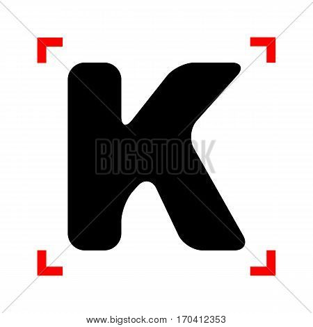 Letter K sign design template element. Black icon in focus corners on white background. Isolated.