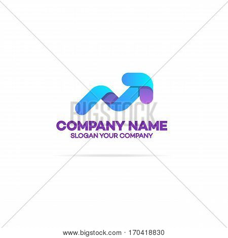 Progress logo with arrow up for growing success business company identity isolated on white background. Modern glossy growth graph symbol. Vector Illustration
