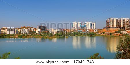 Hyderabad city skyline in India