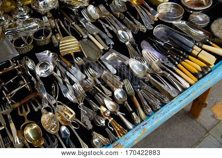 London Portobello road Market vintage cuttlery in UK England