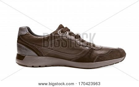 Casual semi-sport brown leather shoe isolated over the white background