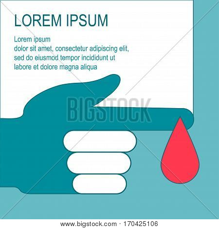 Diabetes Vector illustration Hand of man with drop of blood Diabetes banner template in flat design