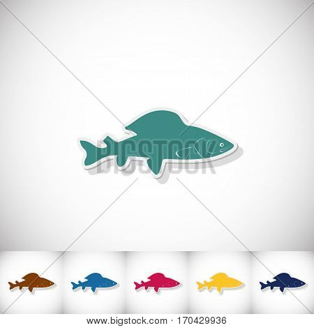 Fish grayling. Flat sticker with shadow on white background. Vector illustration