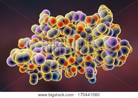 Molecular model of insulin molecule, 3D illustration