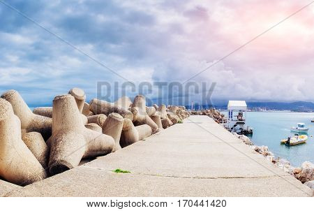 Stone road by the sea. Sicily Italy Europe