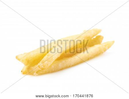 Few potato french fries isolated over the white background