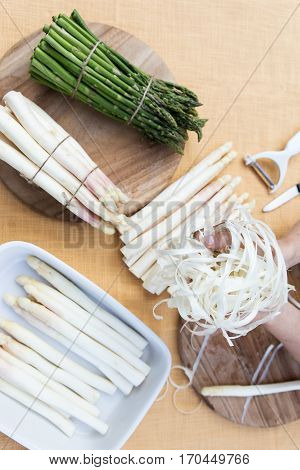White And Green Asparagus, Topview