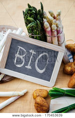Asparagus With Blackboard The Word Bio