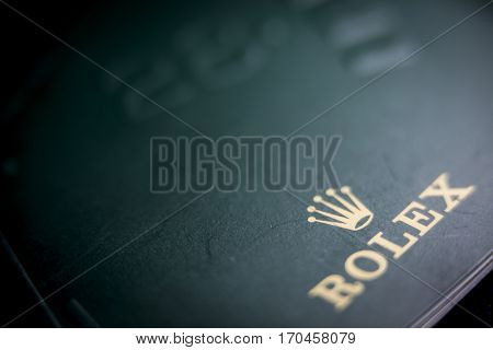 VALENCIA, SPAIN - JANUARY 28: Close up macro view from Rolex Oyster Perpetual Datejust documentation. This Model was manufactured in 2003. Photos taken on January 28, 2017 in Valencia, Spain
