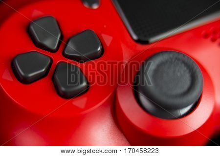 VALENCIA, SPAIN - FEBRUARY 3: Close up macro view from Dualshock 4 wireless controller for playstation 4 magma red on February 3, 2017 in Valencia, Spain