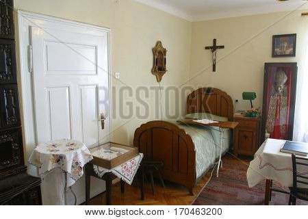 KRASIC, CROATIA - MAY 15: Room of the Blessed Alojzije Stepinac where he had lived during his detention in the rectory in Krasic, Croatia on May 15, 2012