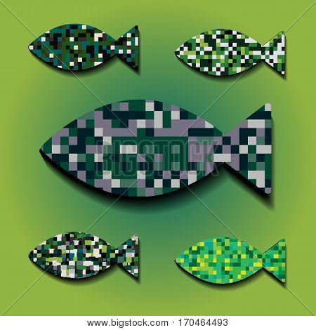 Green Decorative Mosaic Fish Icons