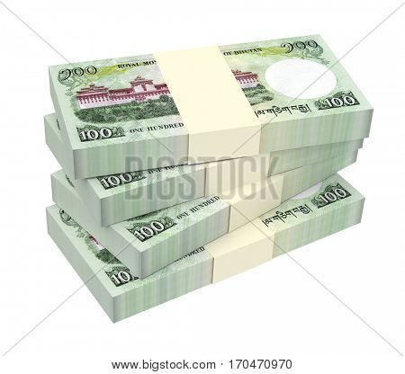 Bhutanese money isolated on white background. 3D illustration.