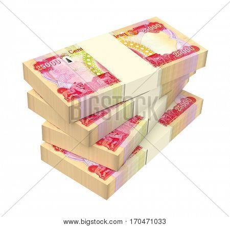 Iraqi dinars bills isolated on white background. 3D illustration.