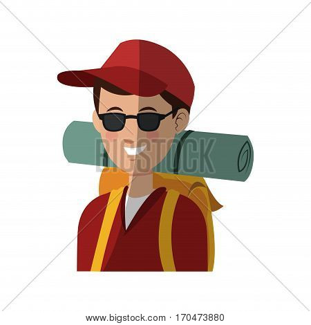 traveler man with backpack over white background. colorful design. people traveling concept. vector illustration