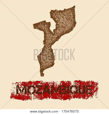 Mozambique Distressed Map. Grunge Patriotic Poster With Textured Country Ink Stamp And Roller Paint