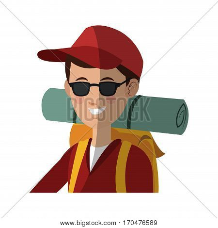 traveler man with backpack over white background. colorful design. people traveling concept. vector illustration