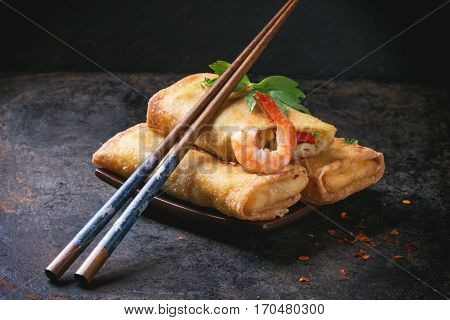 Spring Rolls With Vegetables And Shrimps