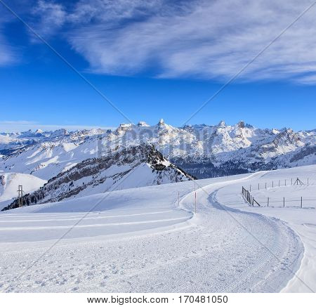 Wintertime vew from Fronalpstock mountain in the Swiss Canton of Schwyz.