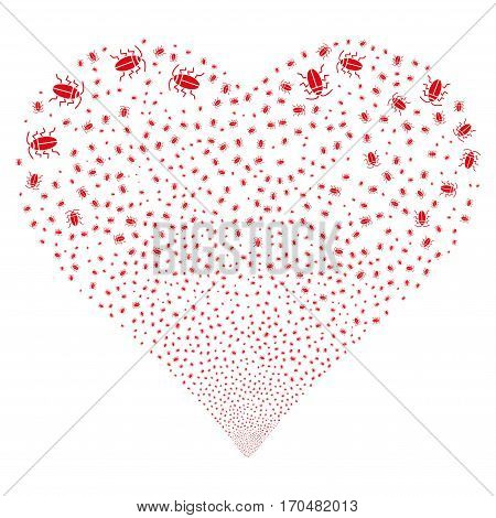 Cucaracha fireworks with heart shape. Vector illustration style is flat red iconic symbols on a white background. Object love heart combined from confetti pictograms.