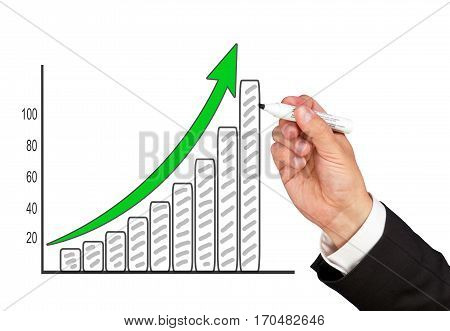 Business Success Chart with hand on white background
