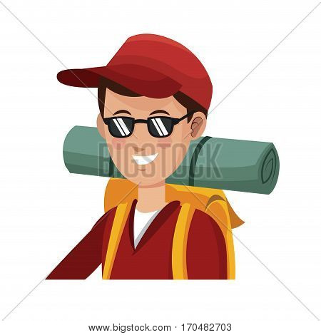 traveler man with backpack over white background. colorful design. people traveling concept. vector illustration