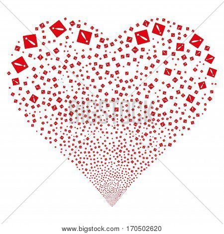 Problem fireworks with heart shape. Vector illustration style is flat red iconic symbols on a white background. Object heart constructed from scattered icons.