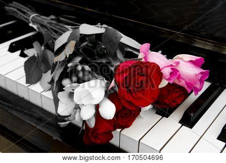 Flowers on piano - condolence card with deepest sympathy