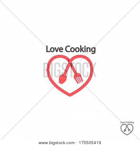 Cook logo. Love cooking Logo for Food Restaurant. Cook logo vector tempalate with heart spoon and fork