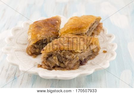 Homemade Baklava Dessert On A Plate