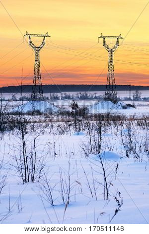 landscape with the image of ETL in winter evening at sunset