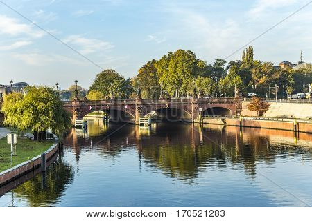 View To Historic Sandstone Moltke Bridge In Berlin