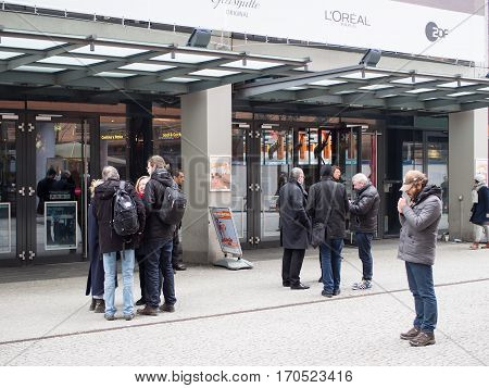 BERLIN GERMANY - FEBRUARY 11 2017: Cinemagoers In Front of The Berlin International Film Festival Berlinale Cinema At Potsdamer Platz Berlin