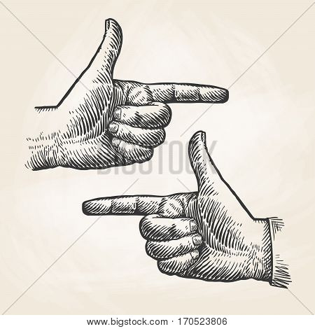 Vintage pointing hand drawing. Forefinger, index finger sketch