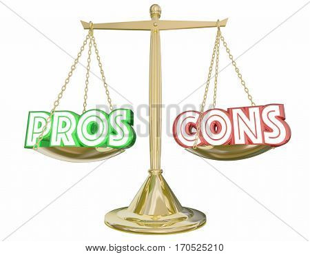 Pros Cons Scale Compare Positives Negatives 3d Illustration