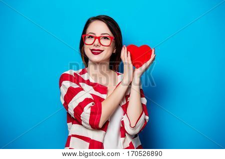 Smiling Woman With Heart Shape Box