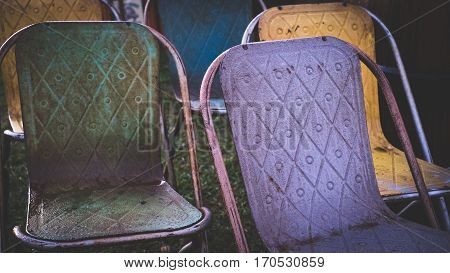 Vintage Retro Colourful chairs green purple yellow